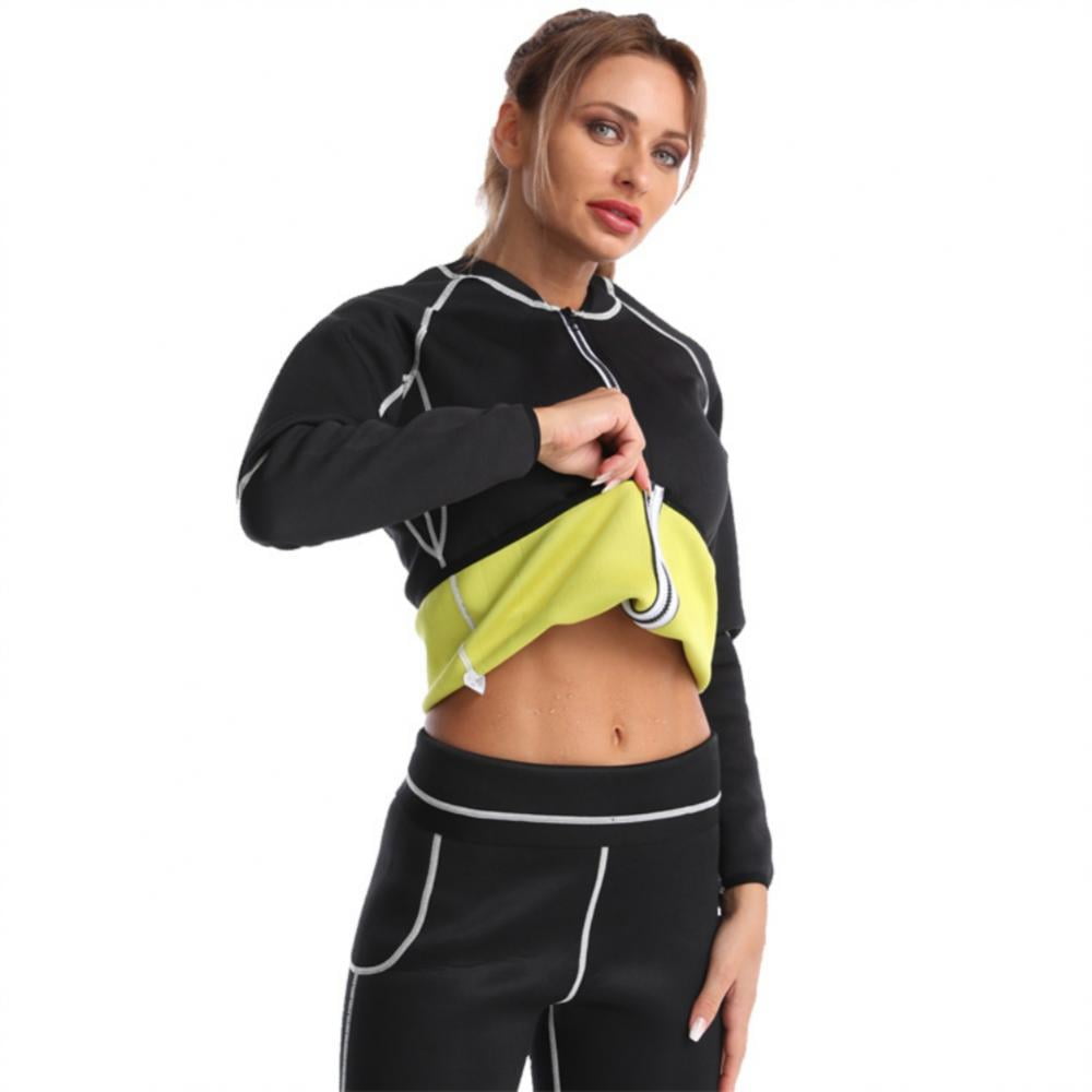 Women Thermo Sweat Neoprene Sport Long Sleeve Yoga Fitness Exercise Top L 