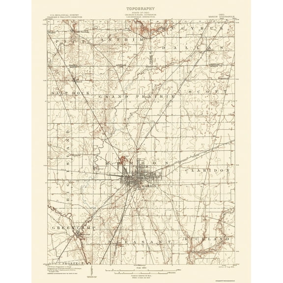 Topographical Map - Marion Ohio Quad - USGS 1905 - Vintage Wall Art