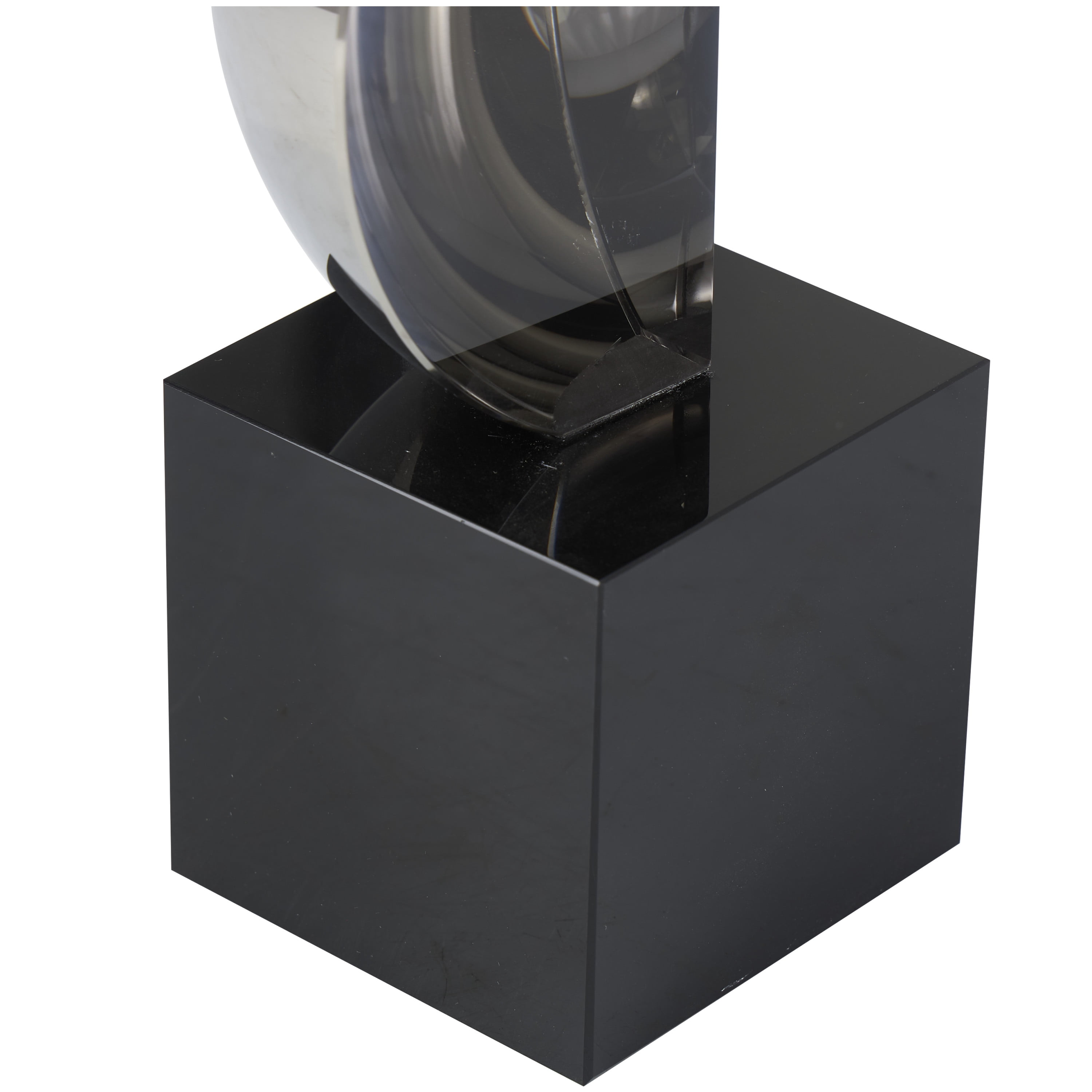 5" x 16" Dark Gray Crystal Quartered Stacked Orbs Geometric Sculpture with Square Black Base, by DecMode