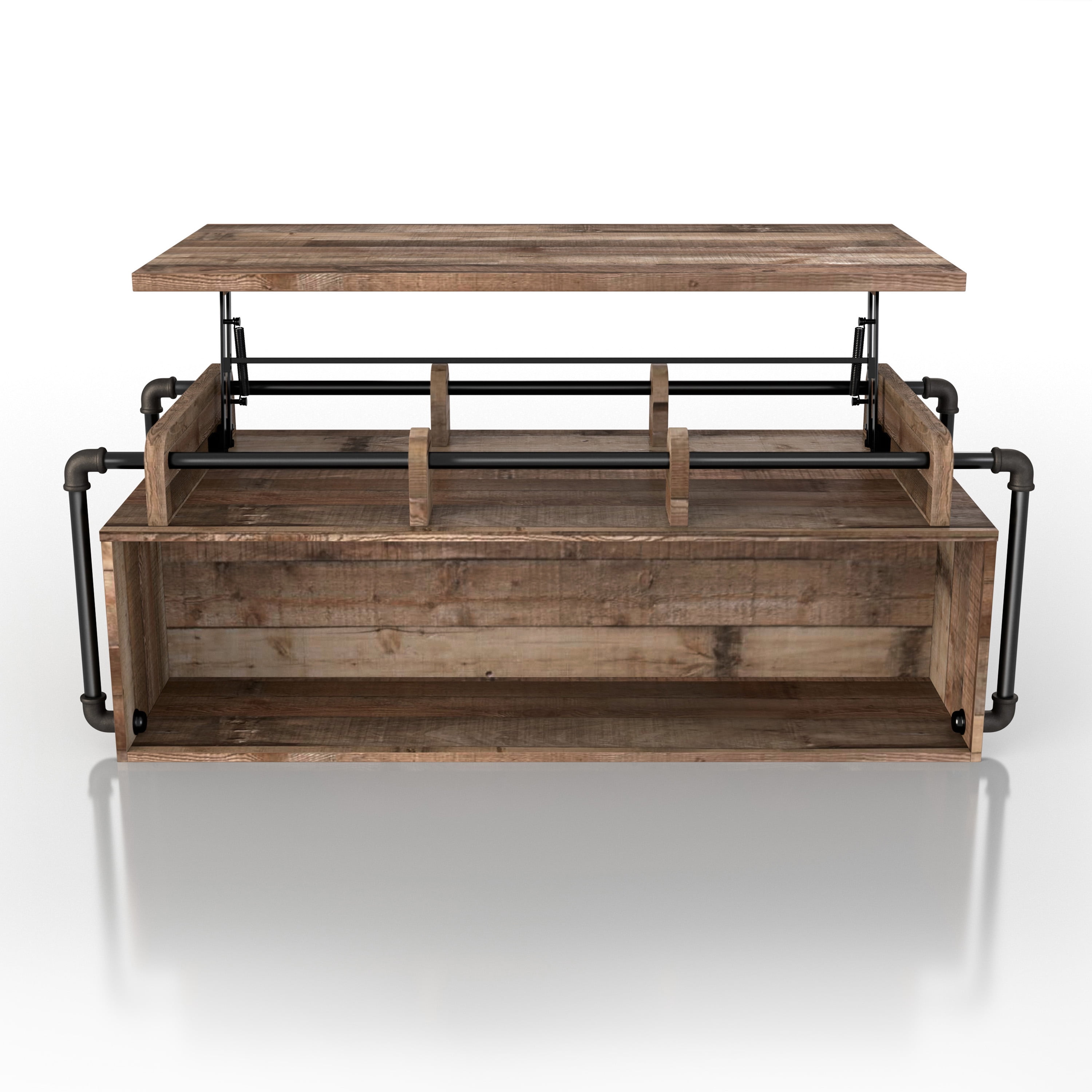 Furniture of America Junis Industrial Wood and Metal Lift Top Coffee Table, Reclaimed Barnwood