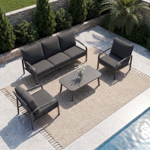 CozyJoy 4-Piece Aluminum Patio Furniture Set with Coffee Table, L-Shaped Outdoor Sofa, Weather-Resistant Conversation Sofa for Garden, Deck, Grey