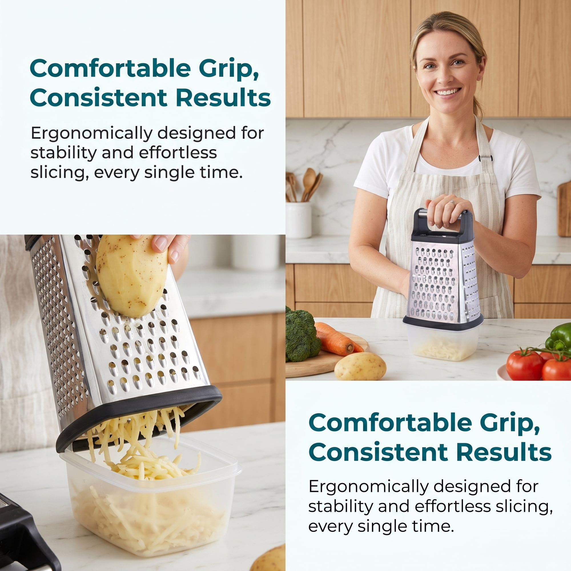 Unique Bargains 4-Sided Box Stainless Steel Mandoline Slicer with Non-Slip Base 5.5"x11.8"