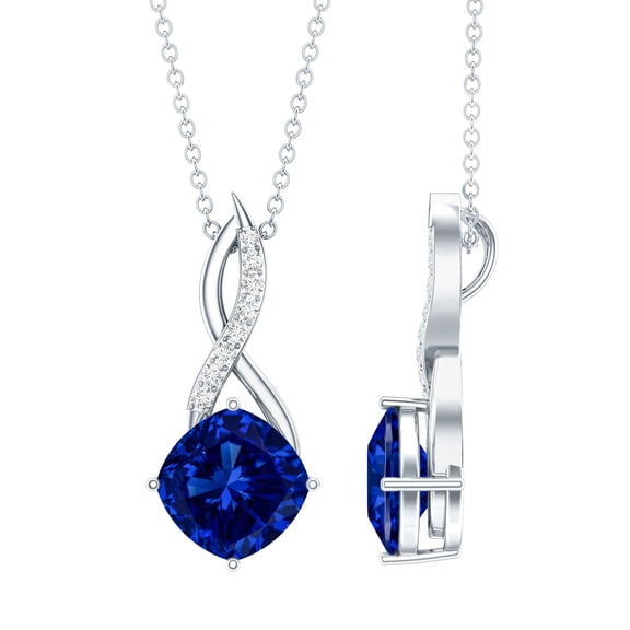 Rosec Jewels Lab Grown Blue Sapphire Infinity Pendant Necklace (Cushion Cut, AAA Grade, 2.75 Ct) - Sapphire Diamond Necklace, 925 Sterling Silver