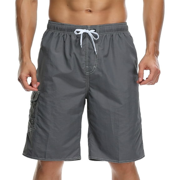 Mens Swim Trunks Quick Dry Summer Beach Shorts Board Shorts with Pockets - gray