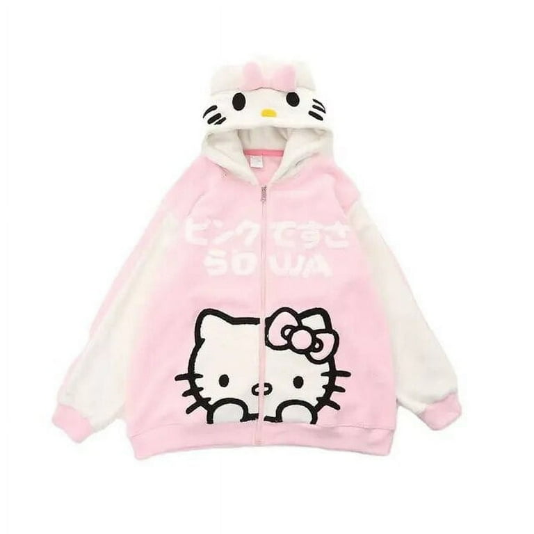 New Sanrio Hello Kitty Hoodie Zip Up Kawaii Sweater Woman