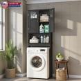 thumbnail image 2 of Hassch Bathroom Storage Cabinet for Toilet/Washer, 67" Tall Space-Saving Organizer with Dual Doors and Shelves, Freestanding Painted MDF Tower Cabinet for Towels & Toiletries, Black, 2 of 10