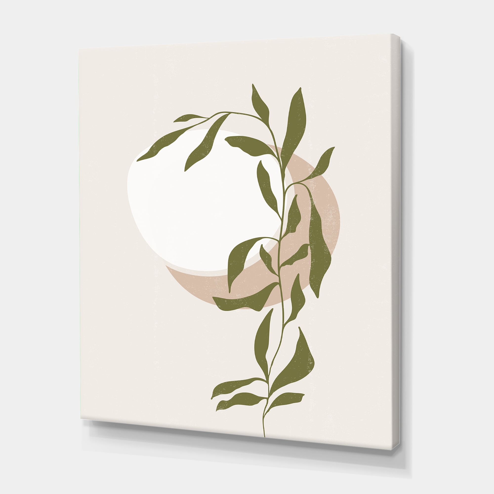 Designart ' Abstract Moon and Sun With Green Leaf III ' Modern Canvas Wall Art Print