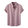 thumbnail image 2 of Alkepwun Mens Cotton Linen Shirts Casual Solid Color Short Sleeve Button Closure Hawaiian Shirt for Men Summer Beach Shirt on Clearance, 2 of 7