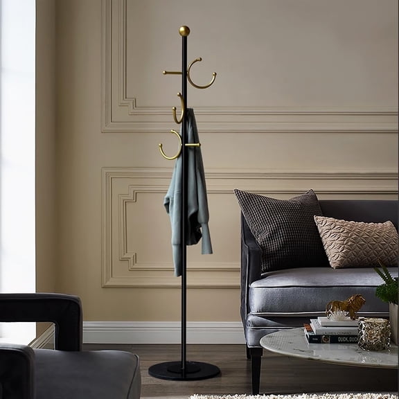 Buzuey Freestanding Coat Rack Modern Heavy Duty with Marble Base Gold Hooks Metal 68.1 in