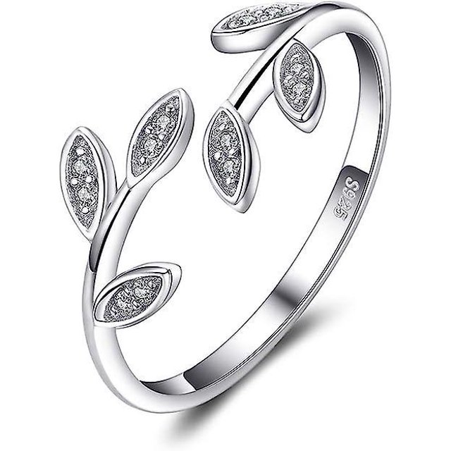 (argent) Bague Branche D'olivier En Argent S925 - Bague Ouverte Feuille - Bague De Fianailles En Argent Sterling