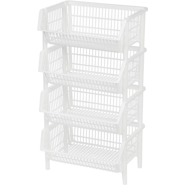IRIS USA, Jumbo Plastic Stacking Basket, White, 4 Pack