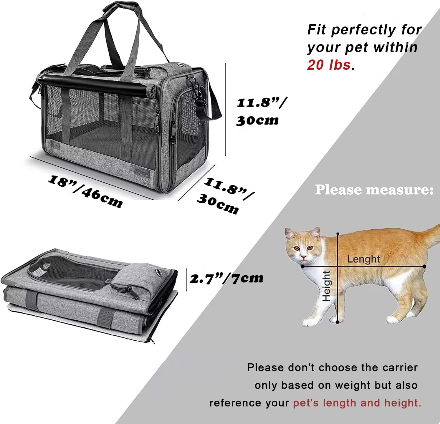 Cat Carriers for Large Cats 20 lbs+ Soft Pet Carrier for Small Dog/Durable 2 Kitty Travel Bag/Medium Big Cats Puppy 15 Pounds/Softside Cat Carrier Large