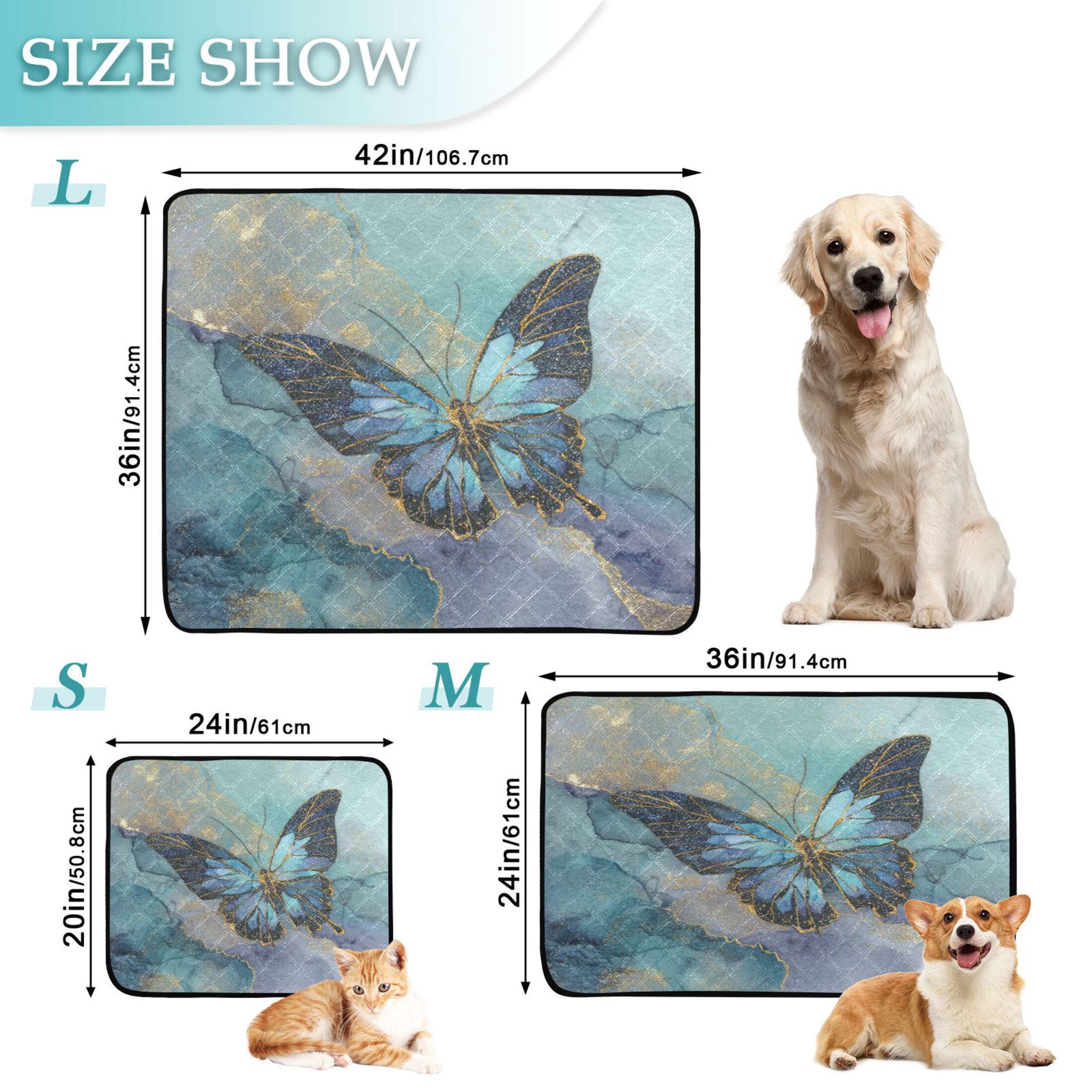 Qxltty Marble Butterfly Cat litter Pads Pet Set of 3 Diaper Mats Center Anti-leakage Layer Absorbent Soft and Comfortable