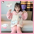 thumbnail image 1 of Kuromi Kids Coral Velvet Pajama Anime Sanrioed Cinnamoroll Melody Autumn Winter Kawaii Girl Warm Sleepwear Loungewear Homewear, 1 of 5