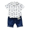 thumbnail image 1 of Toddler Kids Baby Boy Short Sleeve Crown Pattern Shirt Tops+ Denim Pants Set, 1 of 8