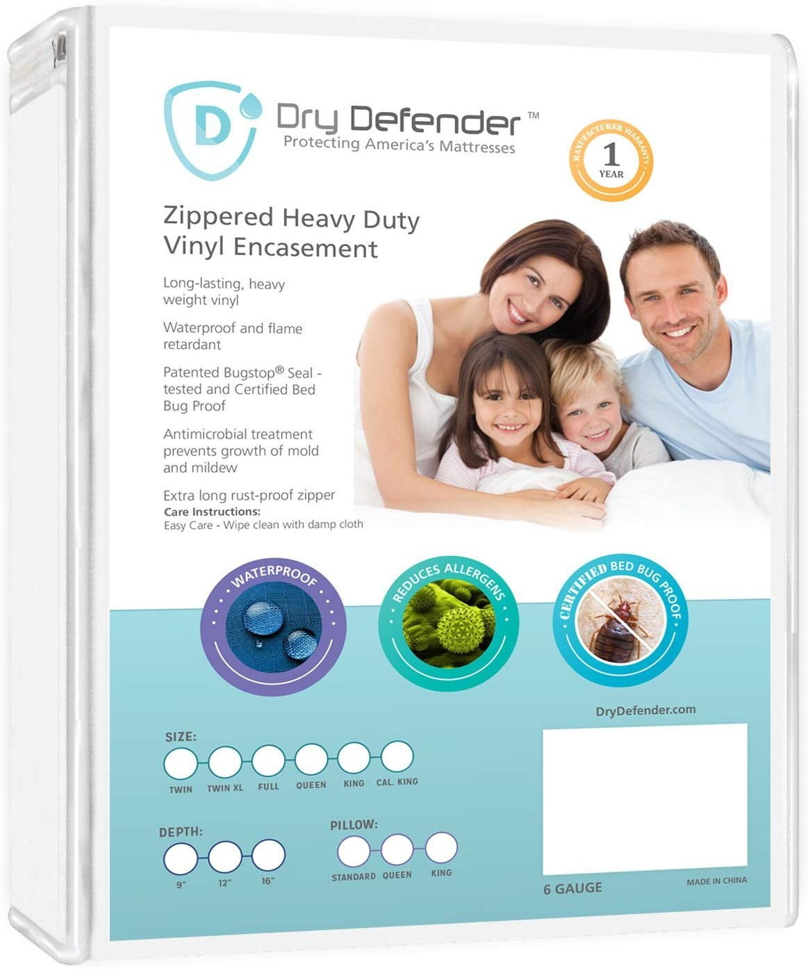 Dry Defender Heavy Duty Zippered Vinyl Pillow Cover Waterproof