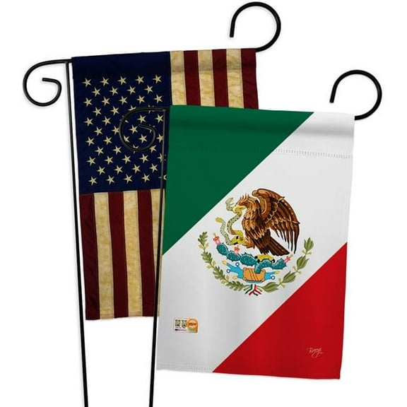 Breeze Decor BD-CY-GP-108019-IP-BOAA-D-US13-BD 13 x 18.5 in. World Nationality Impressions Decorative Vertical Double Sided USA Vintage Mexico Applique Garden Flags - Pack of 2