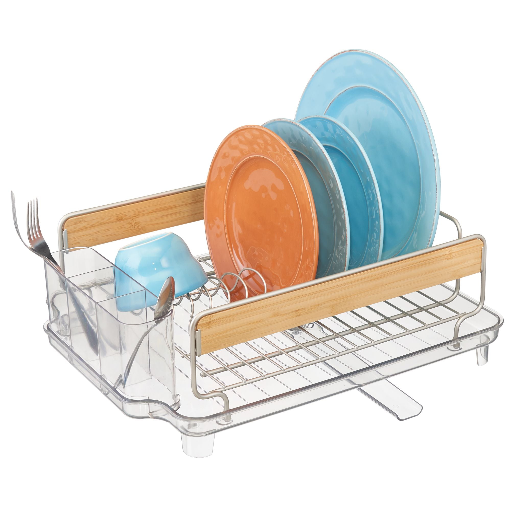 mDesign Large Dish Drying Rack with Swivel Spout, 3 Pieces Satin