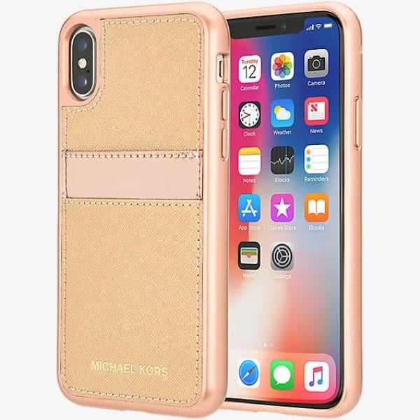 Michael Kors Saffiano Leather Pocket Case For Iphone X Rose Gold Walmart Com Walmart Com