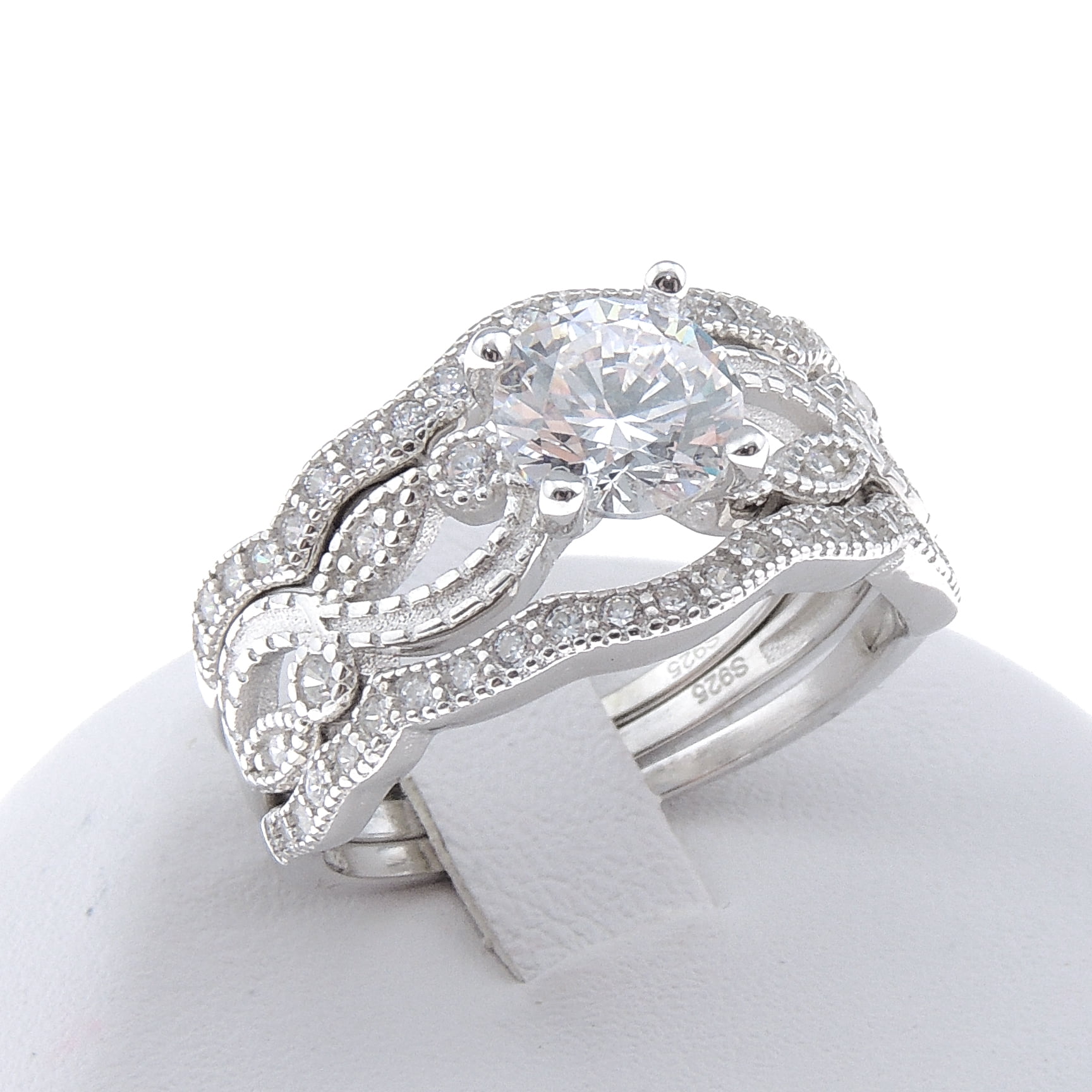Wedding Ring Set for Women CZ Engagement 3pc Bridal Band Sterling Silver Ginger Lyne Collection