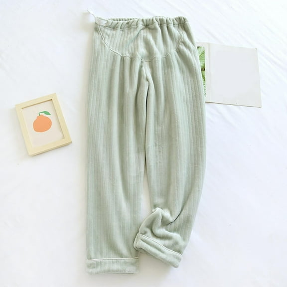 SOOMLON Pajama Pants Maternity Soft Flannel Solid Pajama Bottoms Women Tall Warm Winter Plush Lounge Sleepwear Sleep Pants Stretchy Comfy Straight Leg Pants Night Clothes Green XL
