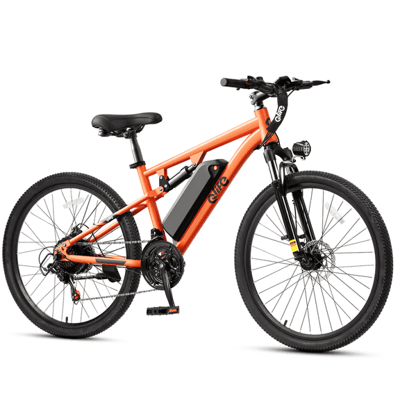 Qlife Racer 27.5 Inch Electric Bicycle for Adults, Full Suspension 21-Speed Mountain Ebike with More Than 1200W 28MPH Brushless Motor,Orange