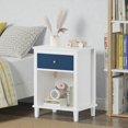 thumbnail image 2 of Tcbosik 2 Tier Nightstand with Drawer and Storage Shelf, Bedside Table End Table for Small Space, Living Room, Bedroom, Space Saving, White+Navy, 2 of 7