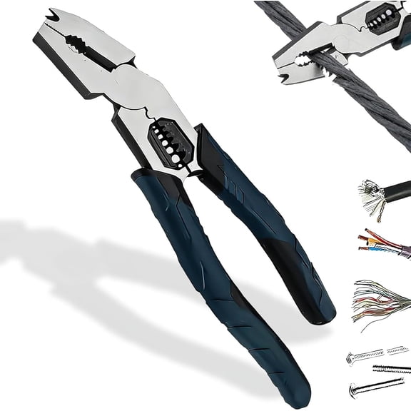 Industrial-Grade Multi-Function Cutting Pliers - Compound Action Leverage, 9-in-1 Multi-Functional Pliers Nail Puller/Wire Cutter/Stripper/Crimper, Heavy Duty Pliers Tool for Household Repair
