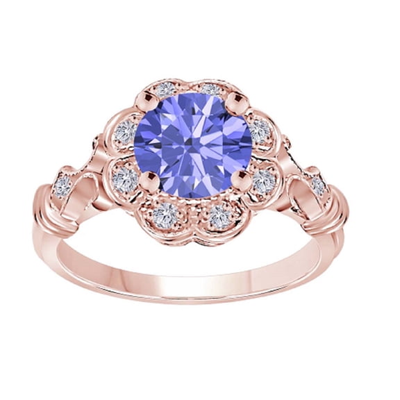 Mauli Jewels Women's 1 Carat Tanzanite and Halo Diamond Engagement Ring in 10K Rose Gold