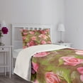 thumbnail image 3 of Ambesonne Shabby Flora Quilted Bedspread Set 2 Pcs, Retro Flora Romance, Twin Size, Green Pink Pale Pink, 3 of 5