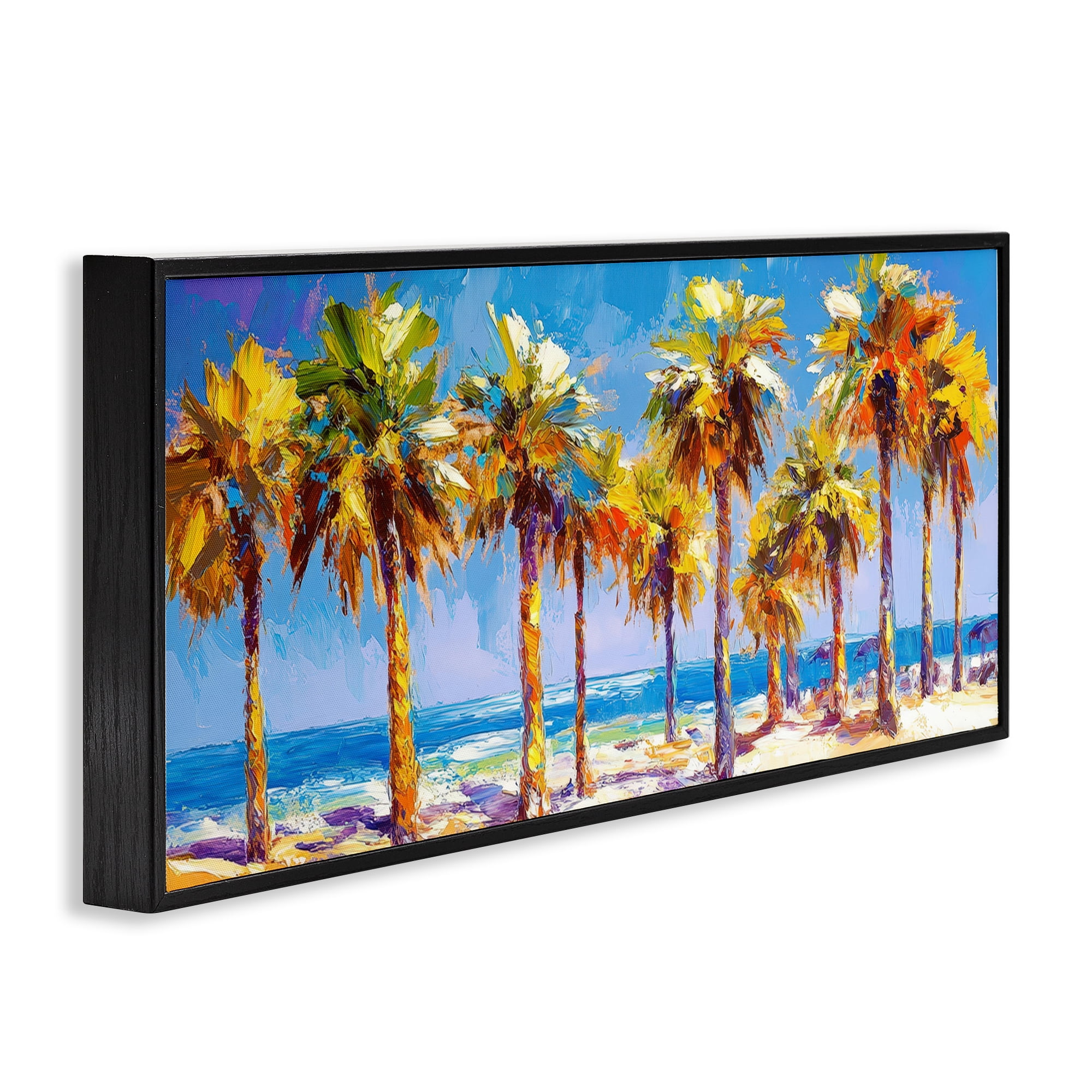 Stupell Industries Many Palm Trees on Beach Black Framed Giclee Art, design by Petal Prints Design