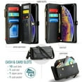 thumbnail image 3 of Funda tipo cartera para iPhone XS Max con bloqueo RFID, tarjetero, cremallera y ranura para billetes, correa de hombro magnética de piel sintética suave para mujer, 3 of 10