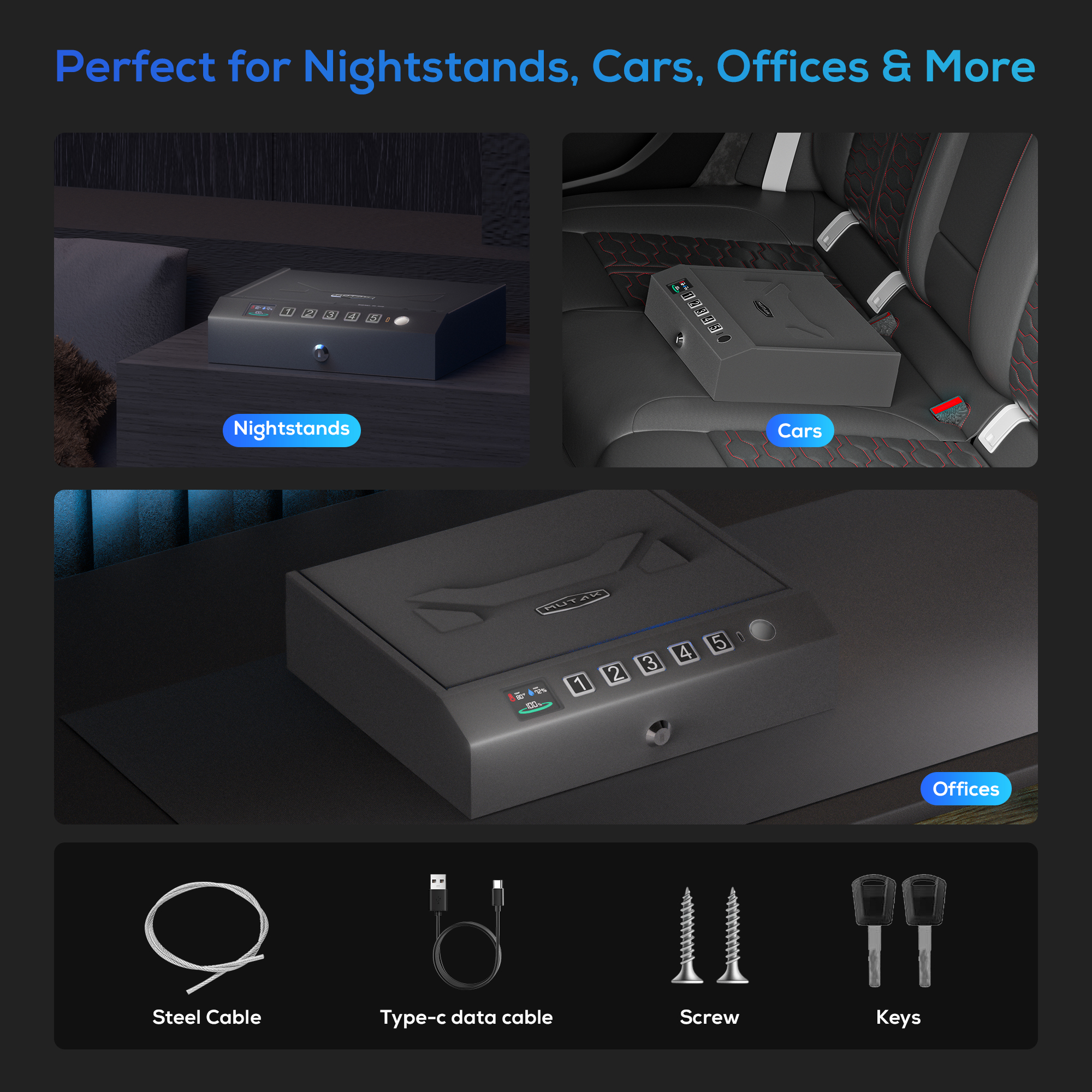Mutak Gun Safe, Biometric Gun Safes for Pistols with LCD Display of Temperature Humidity, Fingerprint Quick Access Pistol Safe Solid Handgun Safe