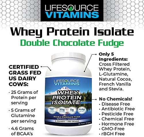 LifeSource Vitamins-US Cows Grass-Fed Whey Protein Isolate-Double Chocolate Fudge w/Stevia 3 lbs