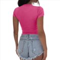 thumbnail image 3 of Camisa Ajustada de Corta para Mujer, Básica, con Cuello en V, Ajustada, Color Rojo Rosa, Talla S, 3 of 8