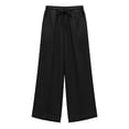 thumbnail image 5 of Juslio Linen Pants Women Loose Casual Drawstring Pants, with Pockets Linen Wide-Leg Pants Black L, 5 of 5