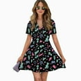 thumbnail image 2 of Minimal Memphis 80s Style Pattern Women Dress V-Neck Short Sleeve Flowy Swing Party Midi Dress, 2 of 4