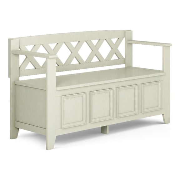 Pemberly Row 48 in Transitional Solid Wood Bench with Storage in Antique White