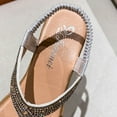 thumbnail image 4 of Flat Sandals for Women Rhinestone Vacation Elastic Strap Solid Color Open Toe Beach Summer Casual Sandals Silver, 4 of 9