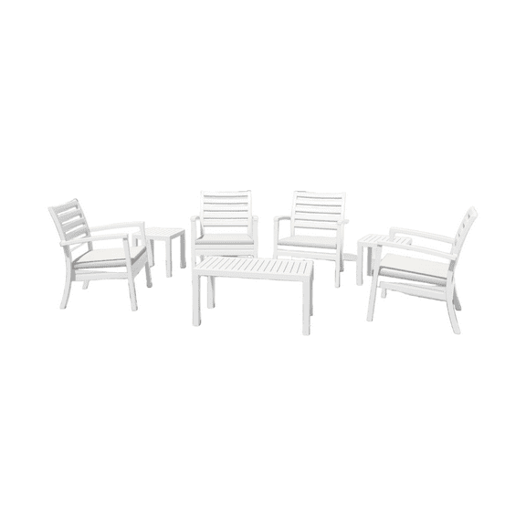 Luxury Commercial Living 7-Piece White Outdoor Patio Seating Set with Cushions 36"