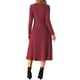 thumbnail image 3 of Vestido de suéter de punto para mujer Inspire Chic con cuello cuadrado, decoración de botones, vestido midi acampanado con bolsillos en burdeos, talla L, 3 of 6