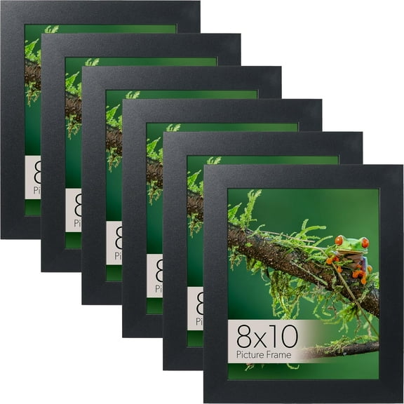 Elements 8x10 Picture Frame with Easel for Shelf Décor, Black Frame Displays Vertically or Horizontally, Includes High Clarity Glass, Set of 6