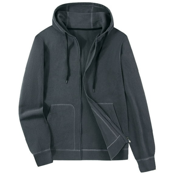 USNSM Men's Solid Color Fleece Hoodie Full Zip Sweatshirt Athletic Hoodies Long Sleeve Fleece Hooded Jackets Lightweigt With Pockets Gray M