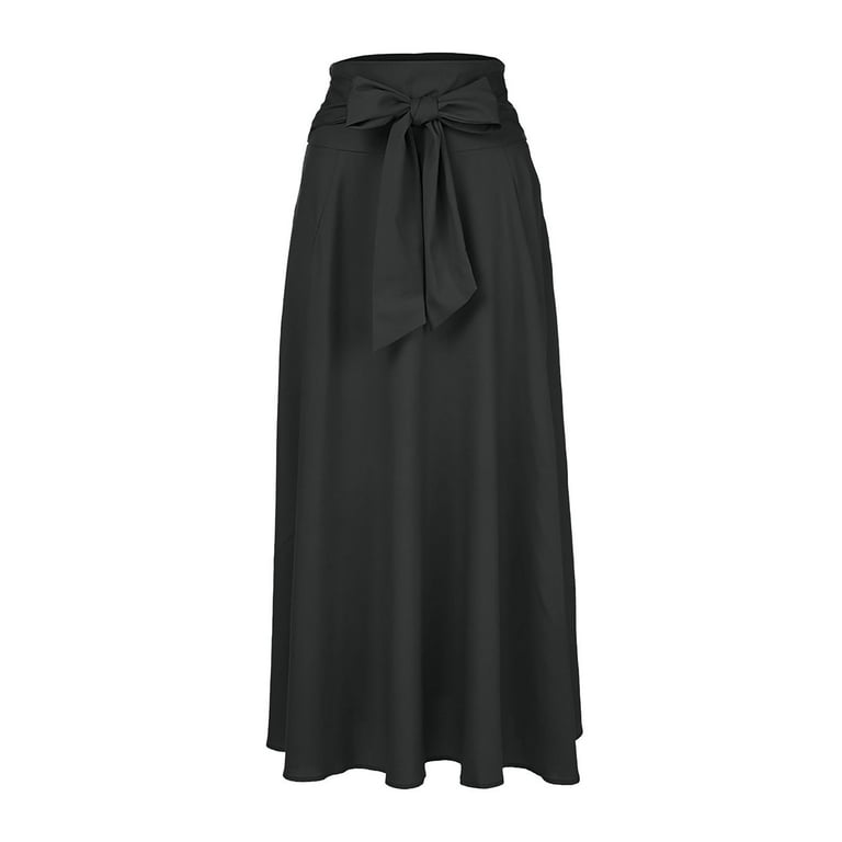 Solacol Pleated Midi Skirts For Women Elastic Waist Skirts For