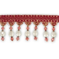 Ornamental Beaded Rhinestone Tassel Fringe 4.25" Wide Polyester Trim Sold By The Yard - Burgundy / Gold