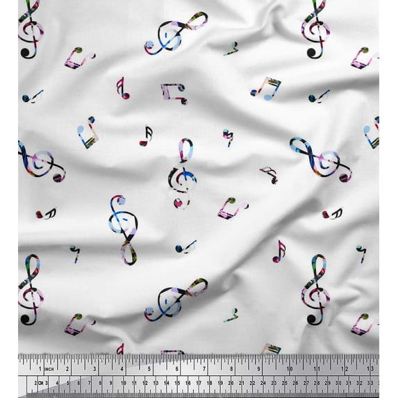 Soimoi Velvet Fabric Notes Musical Instrument Print Fabric by The Yard 58 Inch Wide