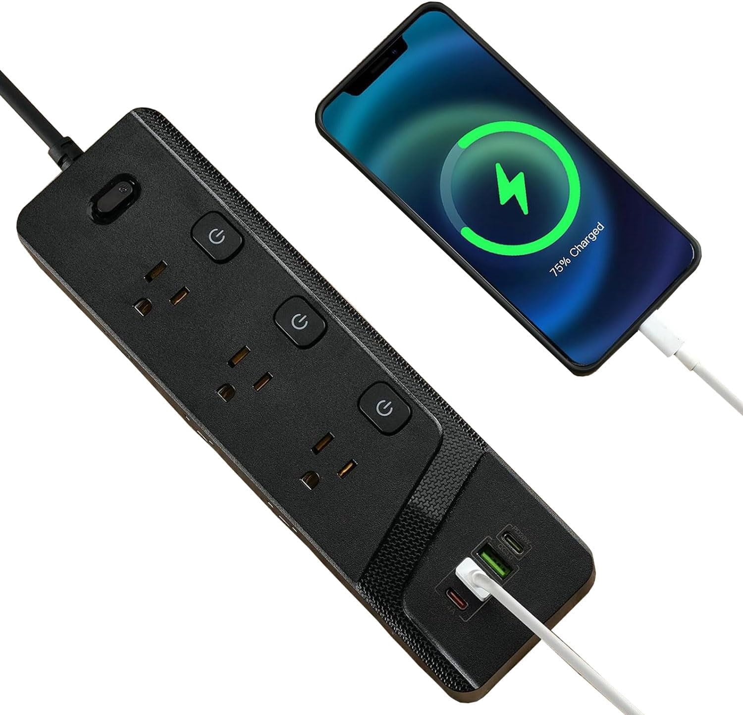 Sharp Side Plug SHIQI-Power Strip with Individual Switches, 6 Widely Spaced AC Outlets ...