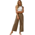 thumbnail image 6 of Miluxas Womens Solid Wide Leg Ankle Pants Elastic High Waisted Straight Leg Cropped Pants with Pockets Work office Dressy Trousers Streetwear Khaki, 6 of 8