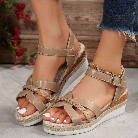 

Byikun Sandals for Women Comfort Wide Chunky Wedge Sandals for Women Sandals for Women 2024 Comfort Classic Fit PU Trendy Print Supportive Sandals Women Dressy for Lady 0