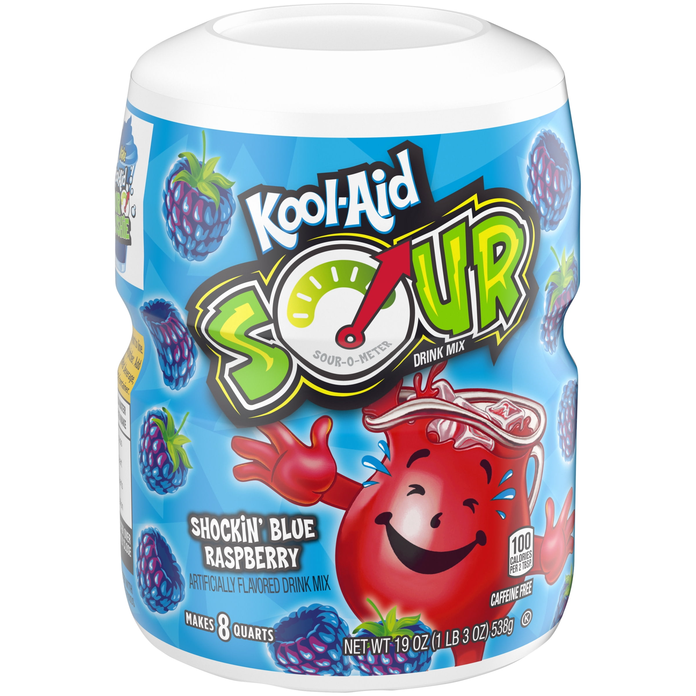 Kool-Aid Sour Shockin' Blue Raspberry Sugar-Sweetened Artificially Flavored Powdered Soft Drink Mix, 19 oz Canister